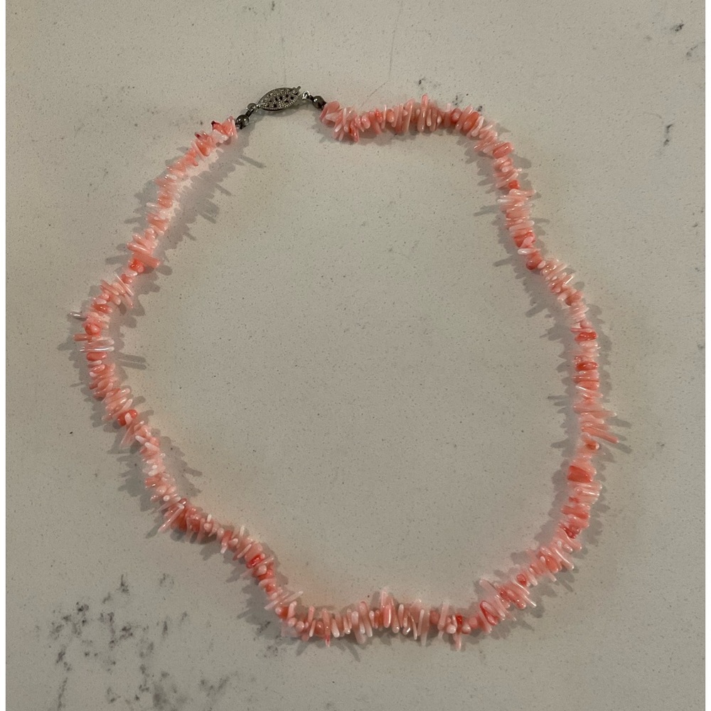 Pink Coral Necklace with Fishtail Clasp